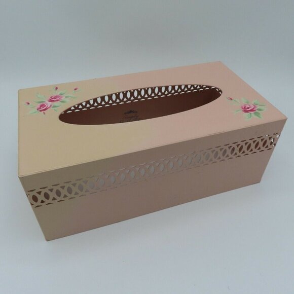 Simply Shabby Chic Tissue Box Cover Pink Rose Flower Floral Metal Rachel Ashwell - Picture 9 of 10